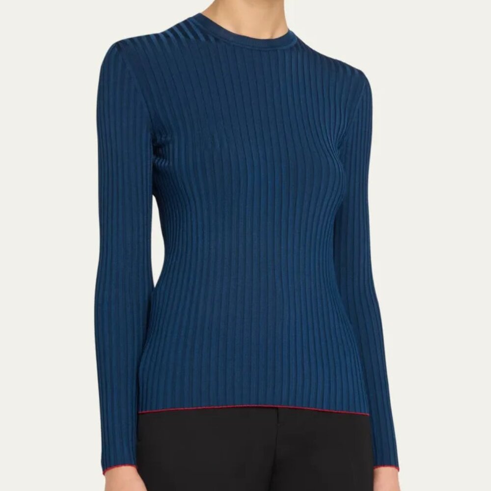 Ferragamo Lightweight Viscose Rib Sweater color: teal blue Size M